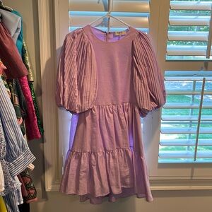SEA Bailey Broomstick Puff Sleeve Linen Blend Dress